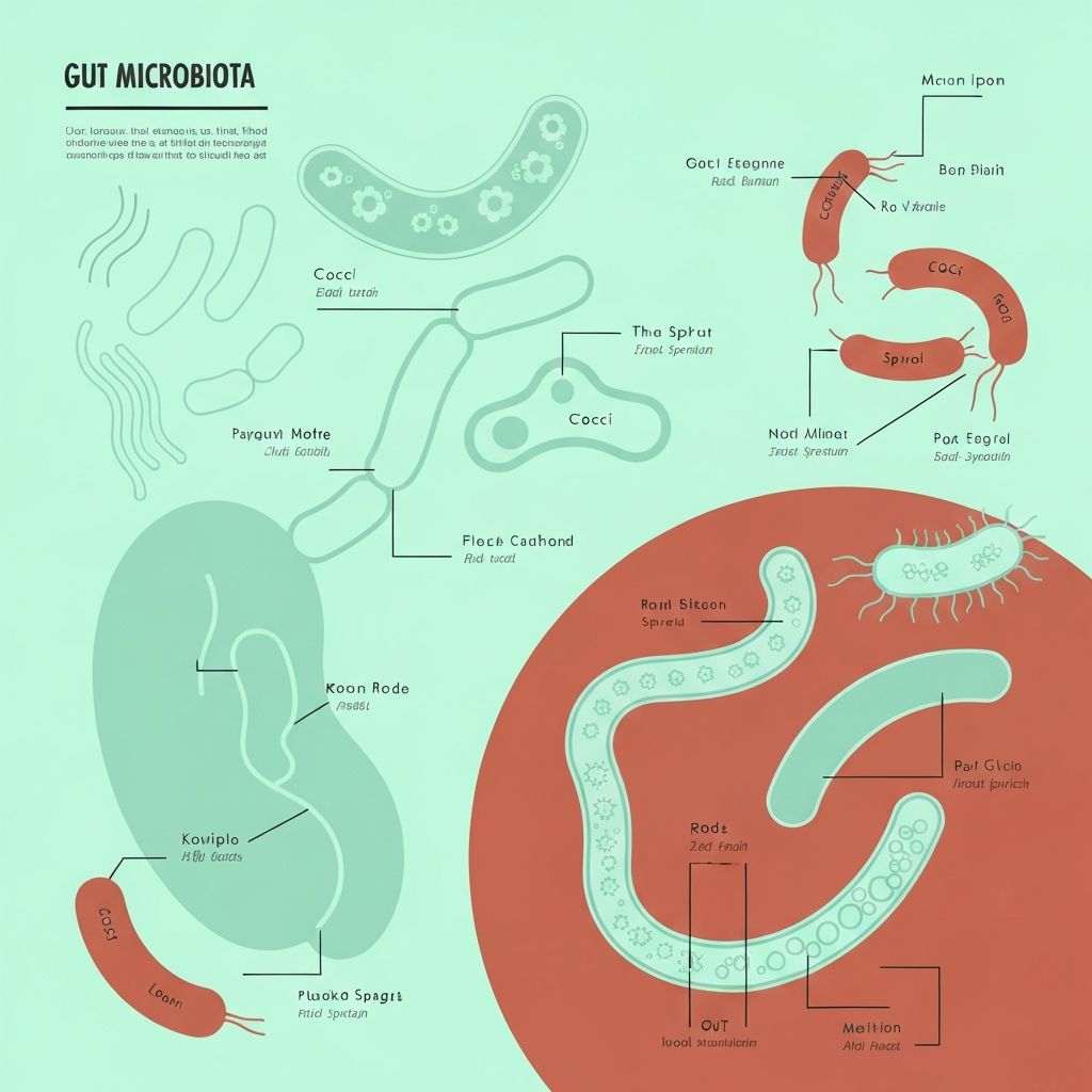 Microscopic illustration of gut microbiota composition